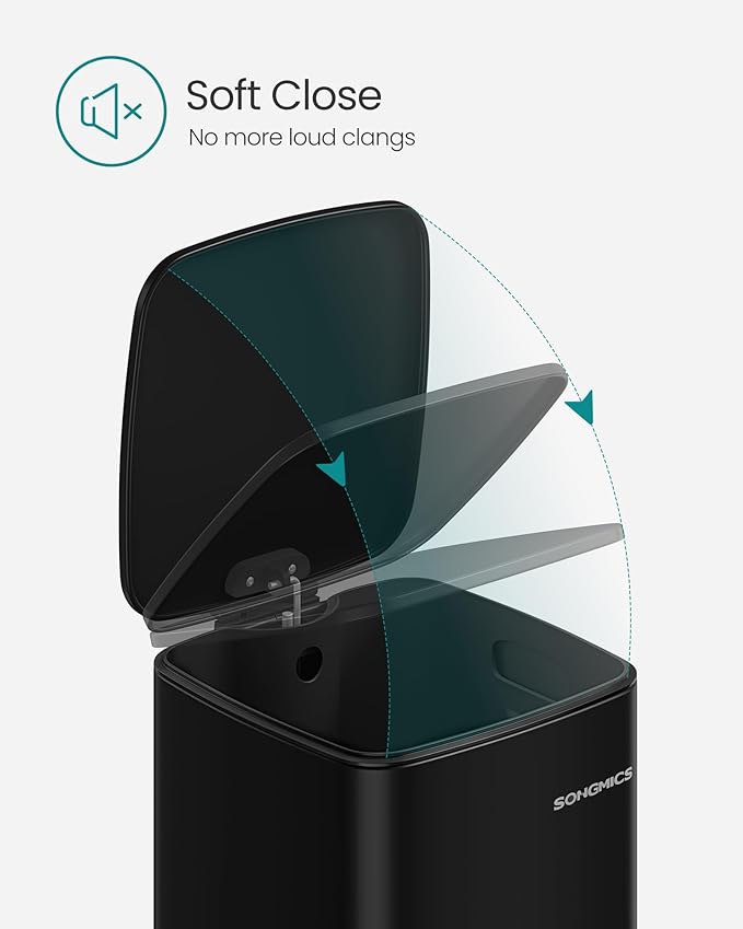 SONGMICS Kitchen Trash Can, 5.2-Gallon (20 L) Trash Bin, Stainless Steel Garbage Can, with Inner Bucket, Soft Close and Stays Open, Ink Black ULTB592B01