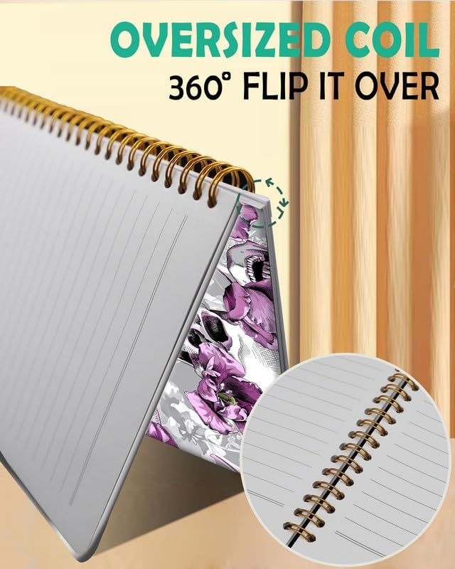 iampanda Spiral Journal Notebook,Strong Twin-Wire Binding with Premium Paper for Women,60 Sheets B5 College Ruled Notebook/Journal,Perfect for School Office Work,Skull Purple Floral