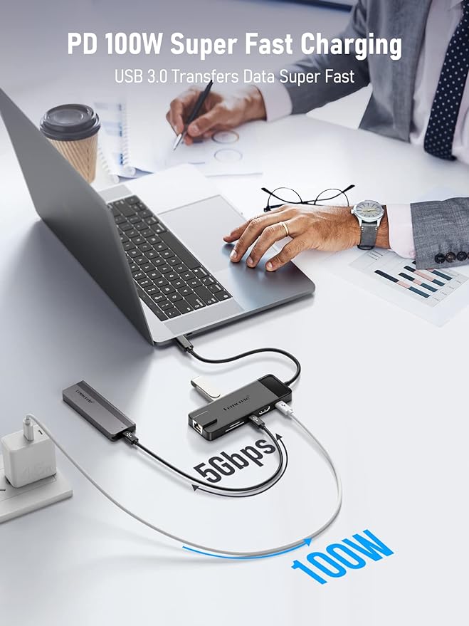 Lemorele USB C Hub Multiport Adapter 10-in-1 USB C Dongle for MacBook Pro Air, Gigabit Ethernet with 4K HDMI, 100W PD, USB 3.0 5Gbps Port, SD/TF Card Reader Adapter, Compatible for Windows/Mac/iPad…