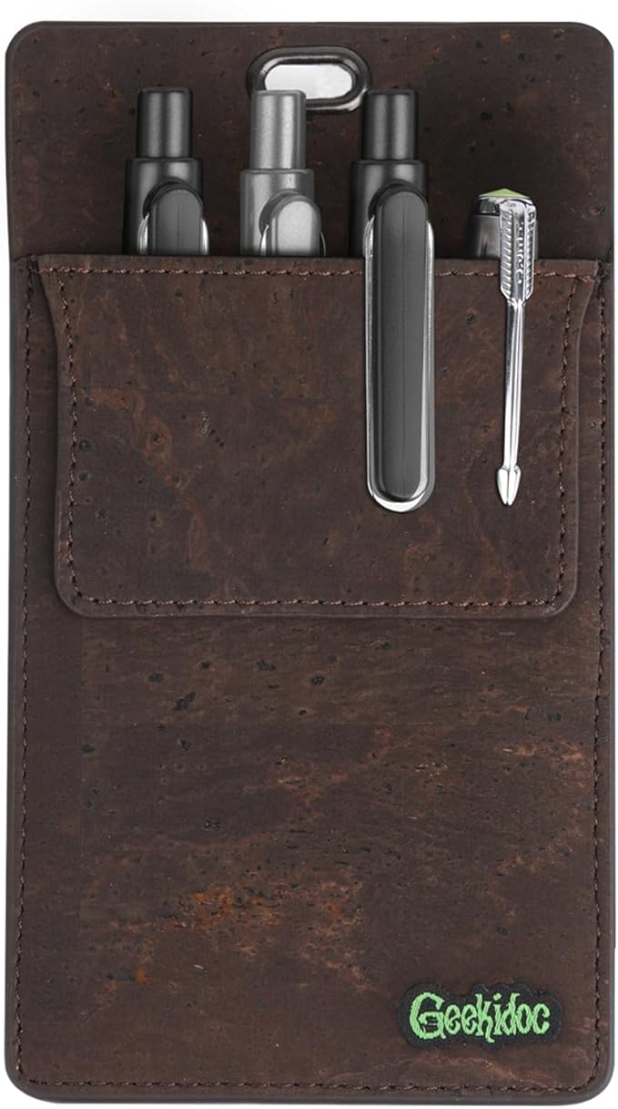 Premium Portuguese Cork Pocket Protector for Men | Multi-Use Pocket Protectors for Shirts and Lab Coats | For Pen, Pencils, Pointers, and More | 1 Pack Brown Pocket Organizer Protector