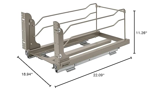 Rev-A-Shelf Double Pullout Trash Can for Base Kitchen Cabinets 27 Quart 12.5 Gallon with Soft-Close Slides, Champagne, 53WC-1527SCDM-212