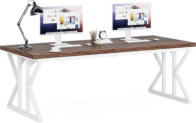 Tribesigns 78.7-Inch Executive Desk, Large Computer Office Desk Workstation, Modern Simple Style Laptop Desk Study Writing Table Business Furniture for Home Office (Rustic Brown/White, 78.7 Inch)