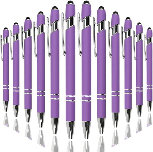 Ballpoint Pen with Stylus Tip, Soft Touch Click Metal Pen, 1.0mm Medium Point, Black Ink, 12 Count(Purple)