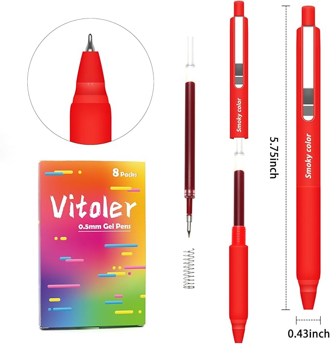 Vitoler Gel Pens, 8 Pack Colored Pens, Colorful Ink Pens Retractable Silence Click Pen Cute Office School Supplies Gifts for Women