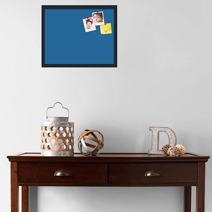 PinPix 20x16 Inch Cork Bulletin Board. This Decorative Framed Pin Board Comes with Navy Pastel Design and a Satin Black Frame. Ideal for Home Office Decor or Message Board (PinPix-1811)