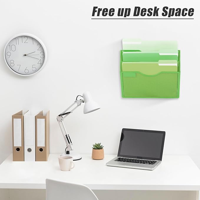 EASEPRES 3 Pocket Mesh Hanging Wall File Organizer, Wall Mounted Mail Paper Document Folder Holder, Clipboard Storage Organization Magazine Rack with Nametag Label for Office Home School, Green