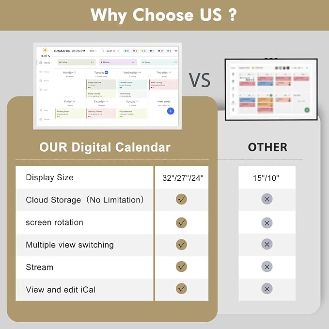 Digital Calendar Chore-Chart for-Family-Meal Planner - 27 inch Touchscreen Interactive Display Smart Calendar for Family To Do List, Dual-WiFi, Auto-Sync Google iCloud Outlook Calendars, Wall Mounted