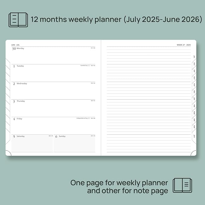 POPRUN Planner 2025-2026 Weekly Notebook (Large 8.5''x 10.5'') Academic Calendar (JUL.25 - JUN.26) Appointment Book with Monthly Tabs, Leather Soft Cover, Inner Pocket, 100 GSM - Royal Blue