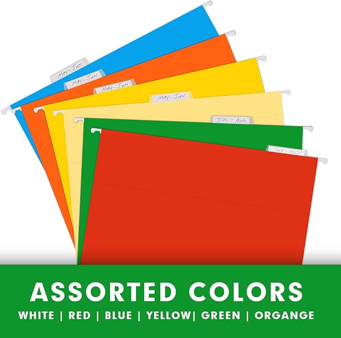 Extra Capacity Hanging File Folders, RAZCC 60 Pack Letter Size Reinforced Hanging Folders with Heavy Duty 1 Inch Expansion for Bulky Files, Filing Cabinet, Adjustable Tabs, Assorted Colors