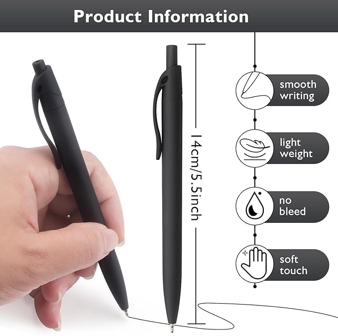Bribobo 8 Pack Ballpoint Pens Retractable No Bleed Black Click Pens, Medium Point, Smooth Ink, 1.0 MM Black Ink