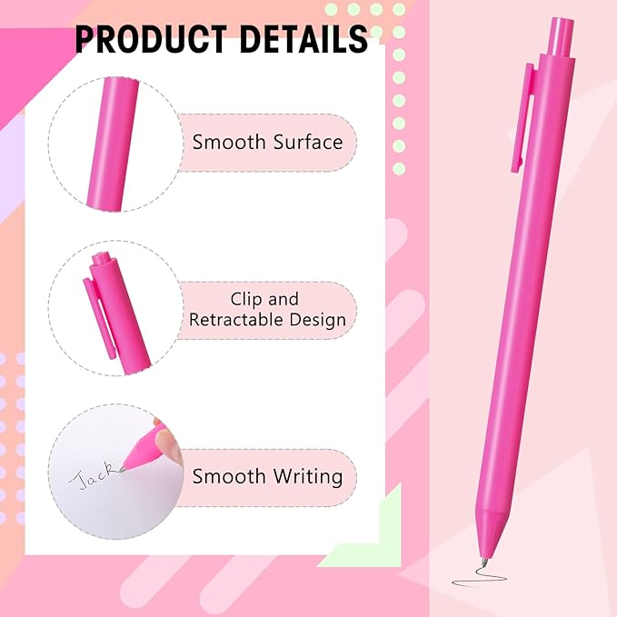 Teling 100 Pcs Ballpoint Pens Retractable Comfortable Cute Stylish Writing Pens in Medium Point 1.0 mm for Office Supplies(Rose Red)