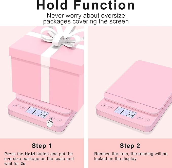 THINKSCALE Shipping Scale, 86lb/0.1oz Postal Scale-Candy Pink Style, Hold/Tear Function, Flip up Holder Postage Scale, Digital Scale for Packages Small Business and Mails, Battery & AC Adapter