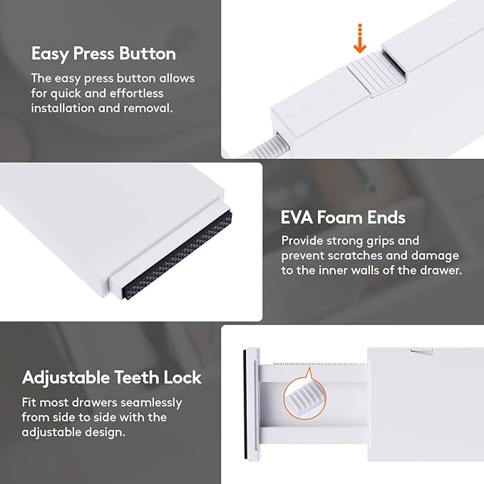 Lifewit 14 Pack Drawer Dividers 4" High, 11-17" Adjustable Drawer Organizers for Clothes, Expandable Dresser Separators in Bedroom/Bathroom/Kitchen/Fridge/Office Organization and Storage, White