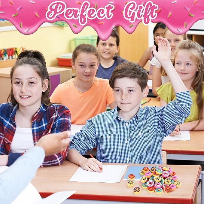 Donut Erasers, 25 Pieces Bulk, 3D Cute Food Novelty Pencil Erasers for Candy Party Favor Gift Filling and Art Supplies