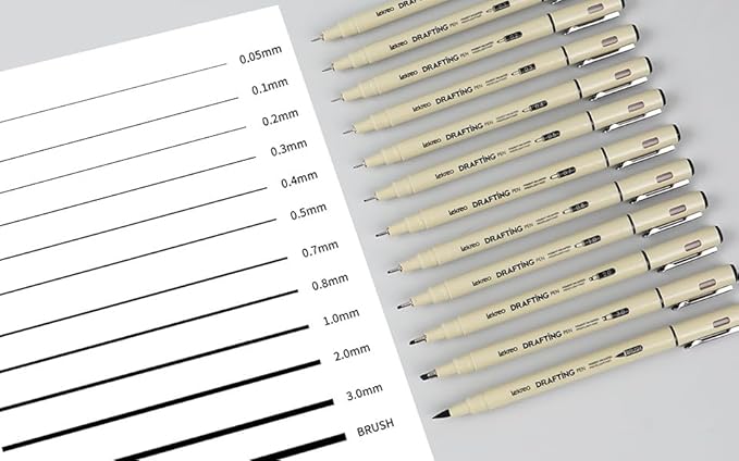 Micron 12-Piece Fineliner Pen, Assorted Point Sizes 0.05 to 3mm & Brush Pens, for Art, Writing & Bullet Journaling - Assorted Point Sizes (12 Point Sizes)