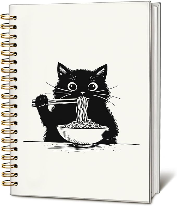 Funny Cat Ramen Notebook Journal, Funny Cute Ramen Gifts, Cat Lover Gifts for Women Men, Black Cat Gifts for Girls, Cat Ramen Noodle Notepad for School Supplies 5.5x8.3 Inch