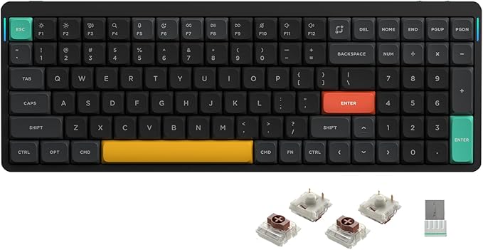 nuphy Air96 V2 Wireless Mechanical Keyboard,100 Keys RGB Backlit Keyboard,Supports Bluetooth 5.1,2.4G and Wired Connection,for PC/Laptop/Windows/Mac -Black Gateron Brown Switch