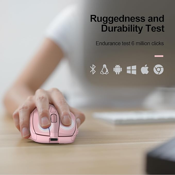 TECKNET Wireless Mouse (BT5.0/3.0 & 2.4G) Rechargeable 4800 DPI Silent USB A & Bluetooth Mouse 6 Buttons, Wide Compatibility - Pink