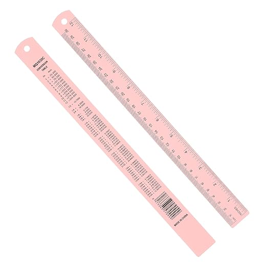 PATIKIL 30cm/12 Metal Ruler, 2 Pack Aluminum Alloy Rulers with Centimeters, Millimeters, Inches and Conversion Table Straight Edge Ruler for Writing Machinist Drafting, Pink