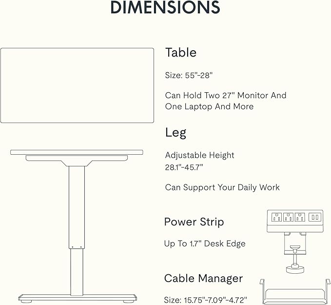 FLEXISPOT EN2 Whole-Piece Standing Desk with Clamp Power Strip, 55 x 28 Electric Stand Up Height Adjustable Desk with Cable Management (White Frame + 55" Rustic Brown Desktop, 2 Packages)