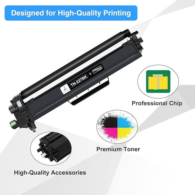 TN227 TN-227BK/C/M/Y High Yield Toner Cartridge 4 Pack: Compatible for Brother TN223 TN-223BK/C/M/Y TN-227 TN 227BK/C/M/Y 227 for HL-L3270CDW HL-L3210CW MFC-L3770CDW HL-L3290CDW MFC-L3750CDW Printer