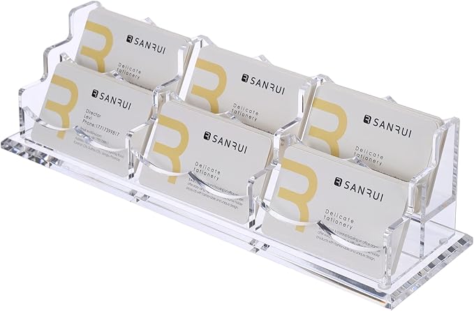 SANRUI Acrylic Business Card Display Holder for Desk, Clear Multiple Desktop Business Card Stand Organizer Storage, for Exhibition, Home , Office ,2 Tier 6 Pocket , 360 Card Capacity
