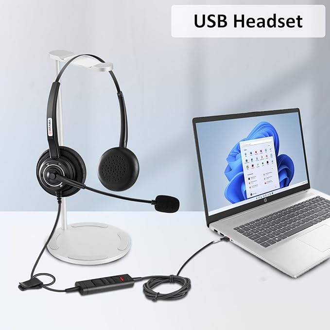 Arama USB Headset with Microphone for PC Laptop, On-Ear Wired Computer Headset with Noise Cancelling Mic & in-line Control for Home Office Call Center Online Class Skype Zoom（A202USB）
