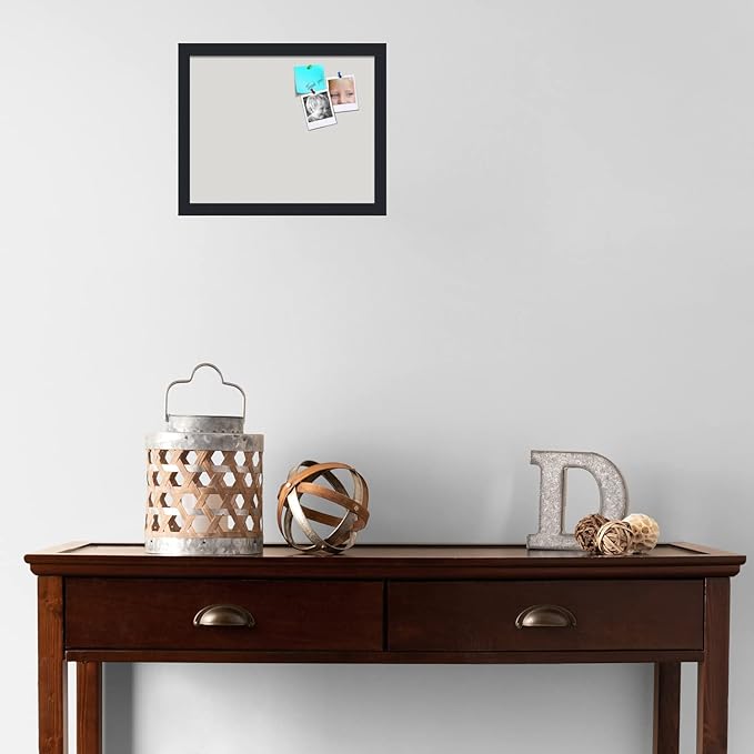 PinPix 15x12 Inch Cork Bulletin Board. This Decorative Framed Pin Board Comes with Light Stone Design and a Satin Black Frame. Ideal for Home Office Decor or Message Board (PinPix-1809)