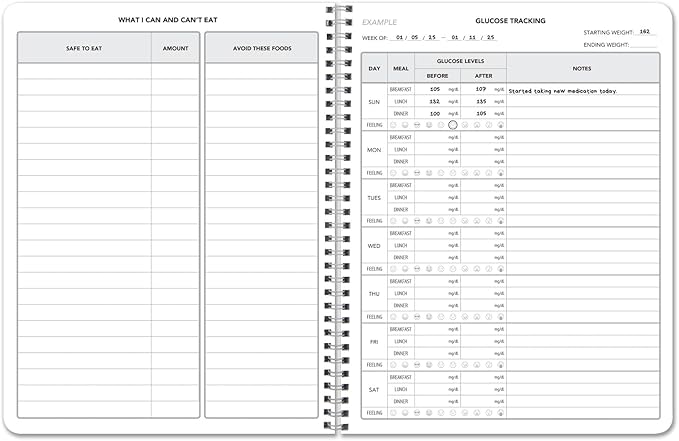 BookFactory Glucose Log Book/Glucose Monitoring Logbook/Personal Medical Tracking Notebook - 104 Pages, 8.5” x 11”, Wire-O (LOG-104-7CW-PP(Glucose-Log))