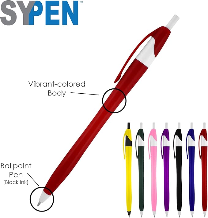 SyPen Personalized Pens With your Custom Logo or Text-500 Pack Bulk-for Businesses, Parties, and Events, Custom Printed Slim Ballpoint Click Pens, Red Barrel Color, Black Ink