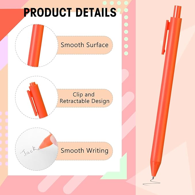 Fulmoon 50 Pcs Ballpoint Pens Bulk Retractable Comfortable Writing Pens Cute Back to School Supplies in Medium Point 1.0 mm for Teacher Student Bridal Shower Baby Shower (Orange)