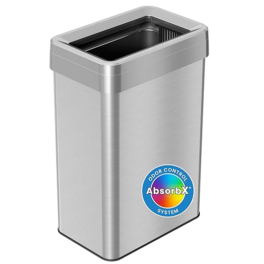 iTouchless 16 Gallon Open Top Kitchen Trash Can Recycling Bin with Double Odor Filters, 60 Liter Rectangular Stainless Steel Recycler for Home Office Business Work Store Restroom Retail Shop Garage