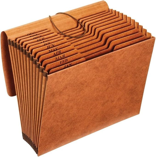 Globe Weis /Pendaflex Heavy Duty Expanding File with Flap, 12 Monthly Pockets, 1/3 Cut Tabs, Brown, Letter Size (R117MLHD)