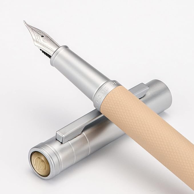 Silver Birch Forest Aluminum Fountain Pen Bent Nib (Fine to Broad) with Metal Box Fude Pen Set By Asvine