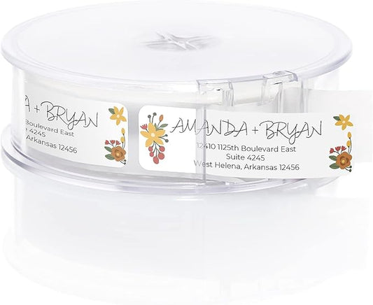 Retro Floral Rolled Address Labels/Roll of 250 Personalized Return Address Labels/Designer Return Address Stickers in Elegant Plastic Dispenser