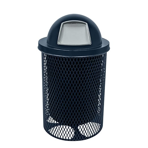 RDT-DBL Heavy Duty 32 Gallon Round Trash Receptacle, Liner Included, Dark Blue with Black Dome, Made in America
