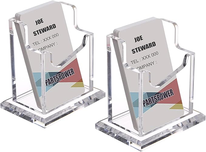 PARTSPOWER 2 Packs Acrylic Business Card Holders for Desk, Vertical Clear Business Name Card Display Stand, Desk Accessory Business Name Card Organizer (Vertical, 1-Slot)