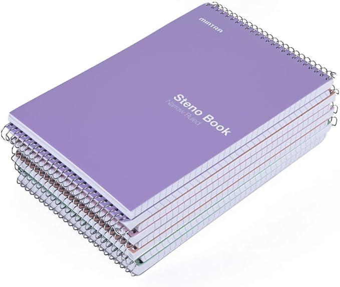 Mintra Office Steno Books - (Pastel 8PK - Lavender, Sage, Salmon, Spring Pink) - Narrow Ruled Paper, 6" x 9", 100 sheets for Writing Notes in School, University, College, Work, Office