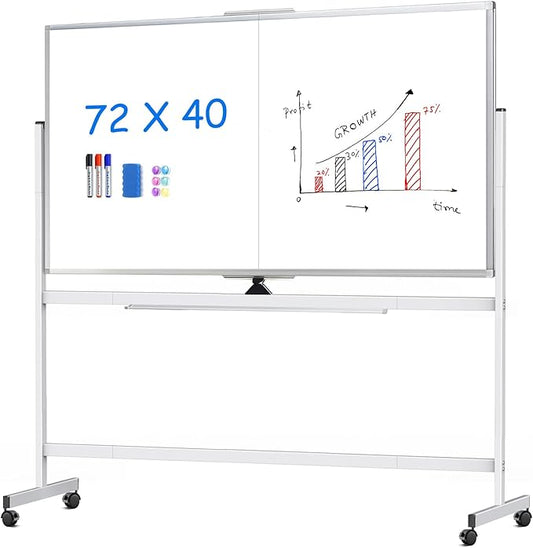 maxtek Rolling Whiteboard, 72x40 Large Double-Sided White Board Dry Erase on Wheels, Giant Magnetic White Board Standing for Office, School, Home Office, Homeschool(72 x 40)