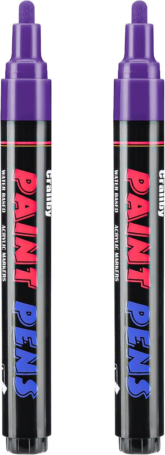 Purple Paint Pens Paint Markers - 2 Pack Permanent Quick Dry Waterproof Marker Pens for Rocks Wood Fabric Plastic Canvas Glass Mugs Metal Tire Stone