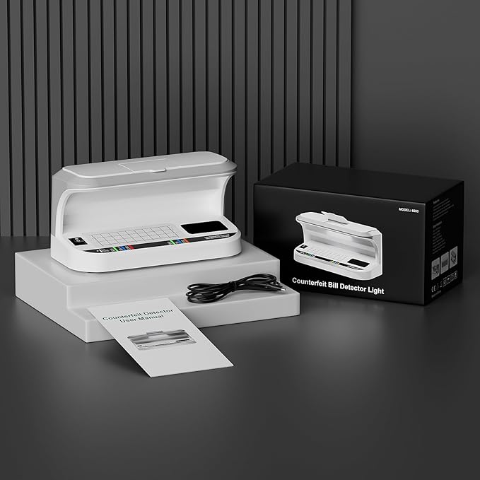 Portable Counterfeit Bill Detector with 8X Magnifying, 2 LED UV Light, Large Watermark Area for Money, IDs and Credit Cards