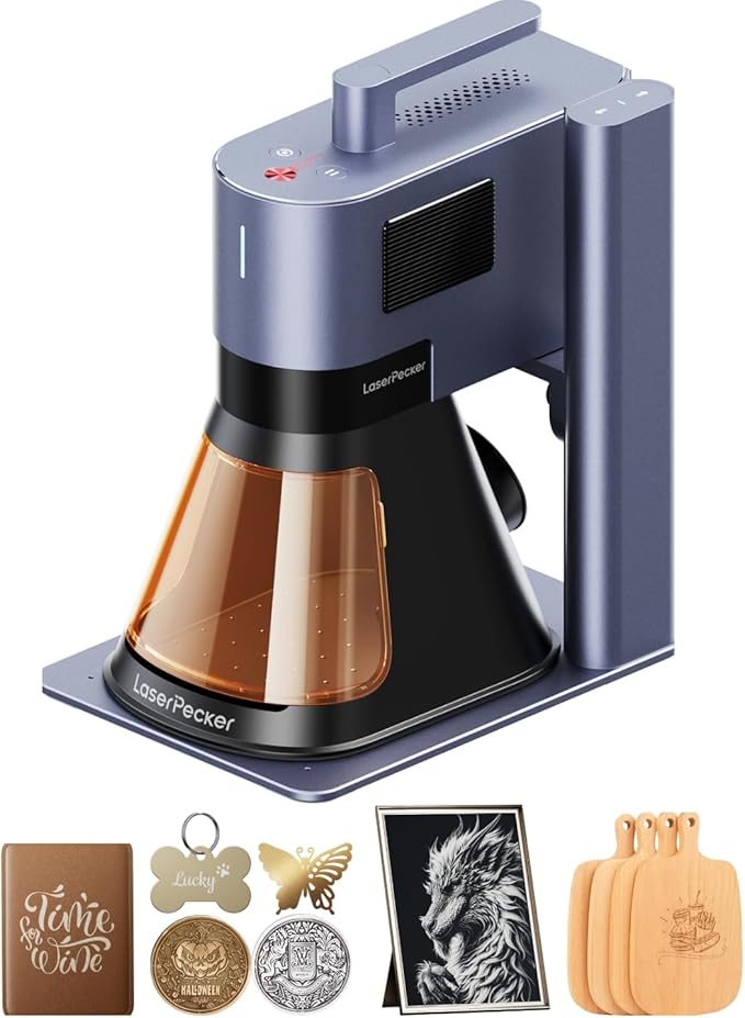 LaserPecker LP5 20W Fiber & Diode Dual Laser Engraver, 10X Faster 0.0027mm Precision for Metal Wood Jewelry, 3D Grayscale & Color Engraving, Portable 6kg Laser Cutter for Instant Store Customization