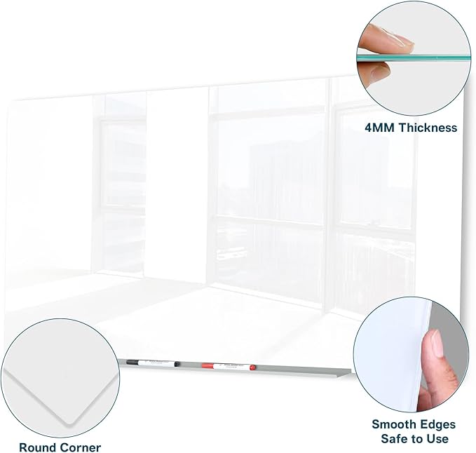 J&J worldwide Glass Whiteboard, Magnetic Brilliance White Dry Erase Board 36" x 60" Invisible Mount, Includes Markers, Marker Tray, Eraser for Wall, Office, Home, School