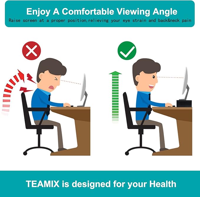 TEAMIX 20 Inch Monitor Stand Riser, Black Desktop Stand for PC/TV/Laptop/Printer, Wood Monitor Riser with Storage, Computer Stand Keyboard Organizer