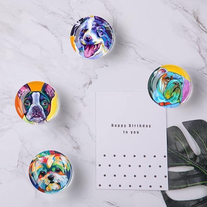 12Pcs Glass Refrigerator Magnet Fridge Sticker,Oil Painting Dog Fridge Magnets Decoration for Crafts,Strong Fridge Magnets for Kitchen, School,Office Whiteboard, Cabinet and Dishwasher