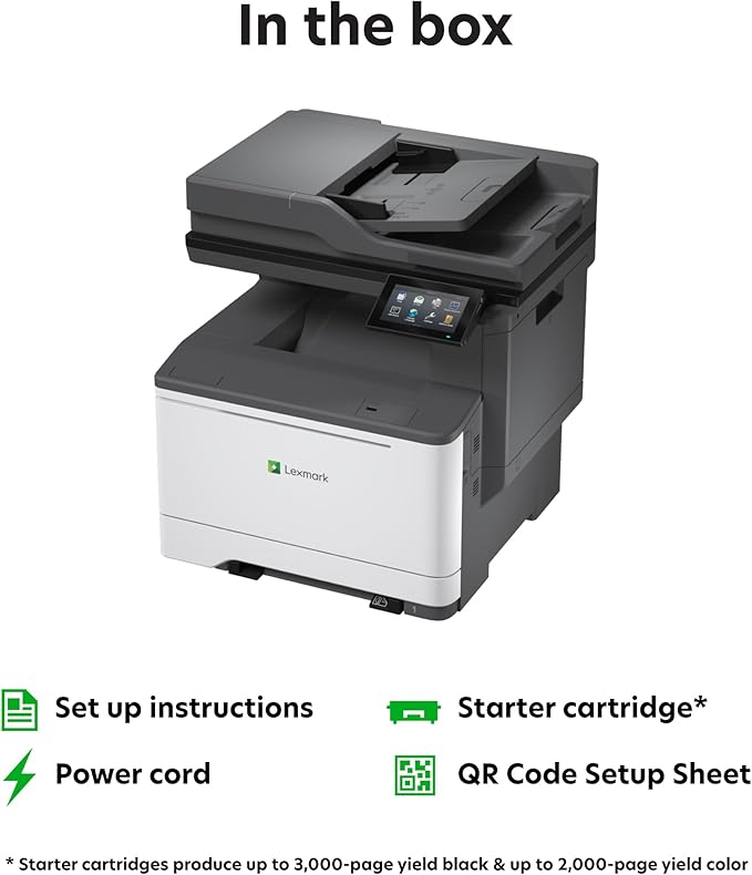 LexmarkCX532adwe MFP Color Laser Printer with Touch Screen, Laser Printer Technology, USB connectivity, and Color Output.(50M7040)