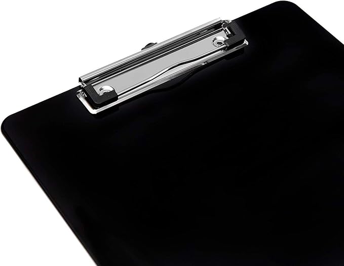Black Plastic Clipboards (Set of 12) Multipack - 12.5x9 Inch Clipboard Holds 100 Sheets, Low Profile | Colored Acrylic Clip Boards in Bulk for Kids & Professionals