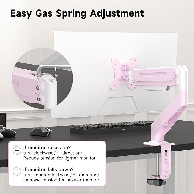 Suptek Monitor Mount Gas Spring Monitor Arm Desk Mount Fully Adjustable Fits 17-32 inch Monitors Weight Capacity up to 22 lbs,Pink(MD8PINK)