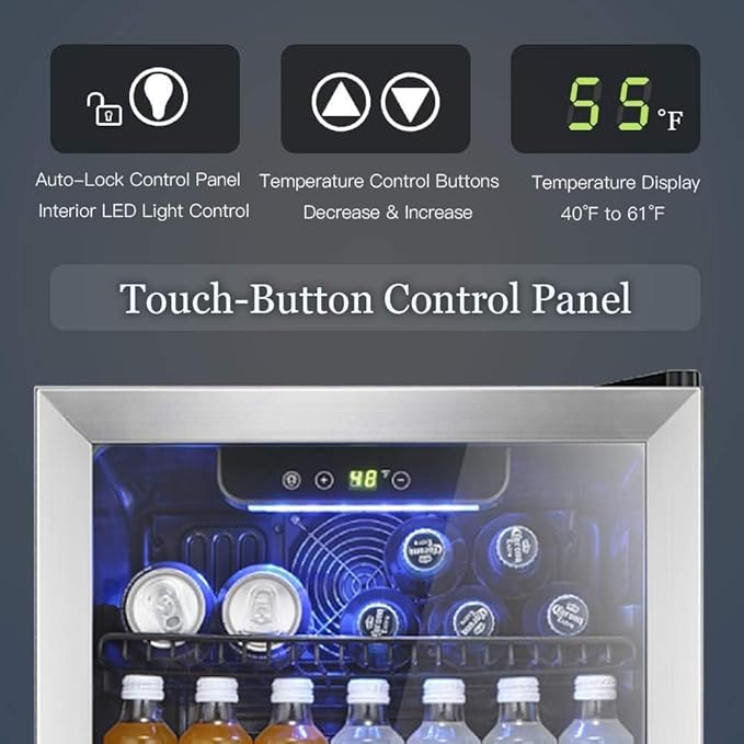 Antarctic Star Beverage Refrigerator Cooler -120 Can Glass Door Mini Fridge, for Soda Cola Beer or Wine Constant Glass Door Small Drink Dispenser Clear Front Door for Home, Bar 3.2cu.ft