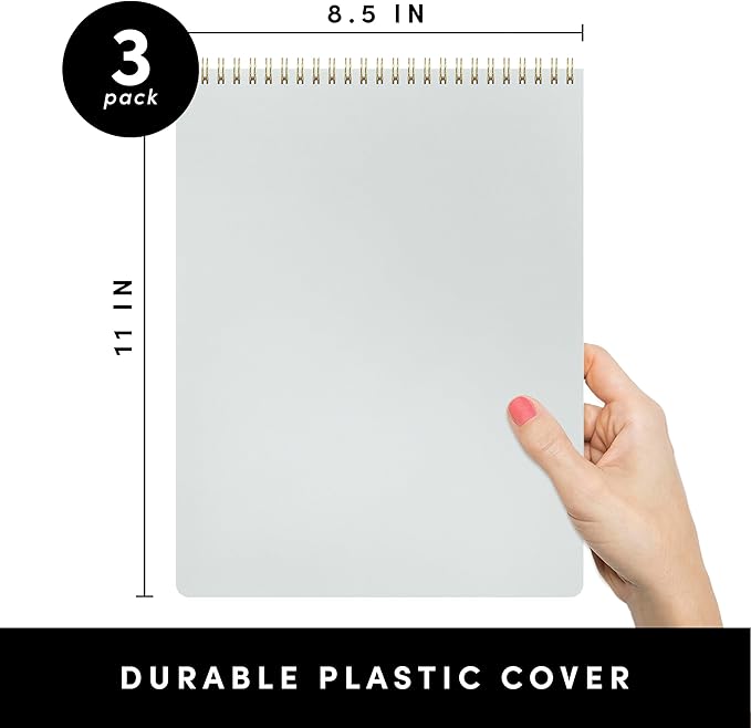 PAPERAGE Top Bound Spiral Notebook, 3 Pack, Lined Notepad, (Light Grey/Navy/Sage Green), 70 Sheets (140 Pages) Per Notebook, Wide/Legal Ruled, 8.5 inches x 11 inches